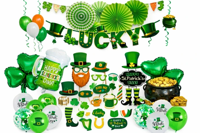 kit decoration saint patrick avec ballons, guirlandes, pompons