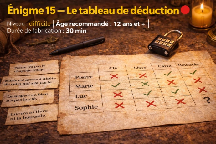 tableau de deduction pour enigme escape game