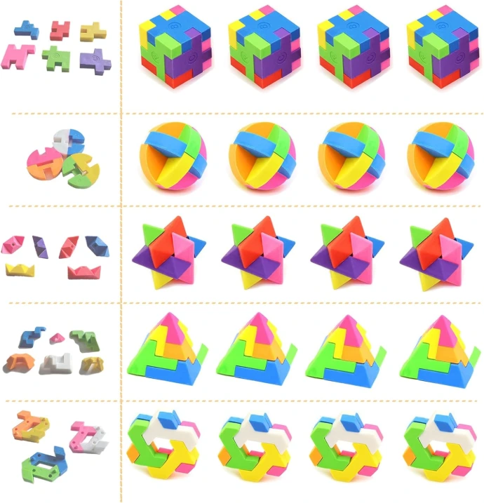 20 Gommes puzzles cubes, sphère, pyramides