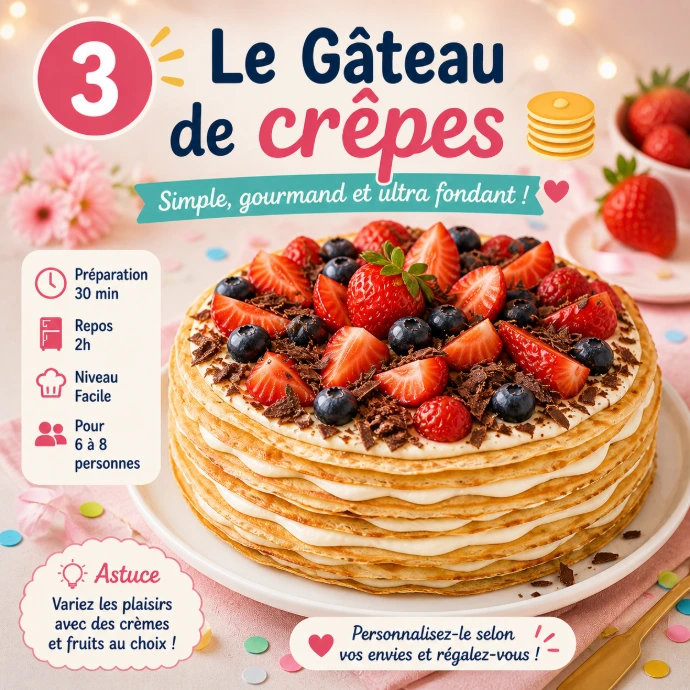 Dessert facile, recette du gâteau de crêpes
