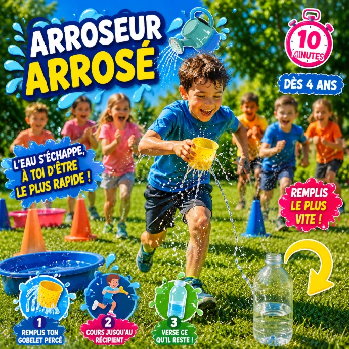Jeu d'eau arroseur arrosé