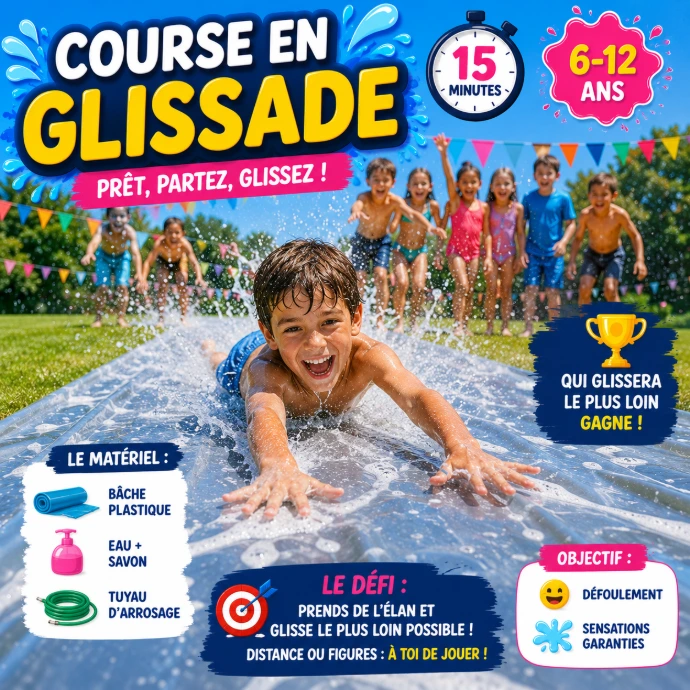 Course en glissage animation avec de l'eau